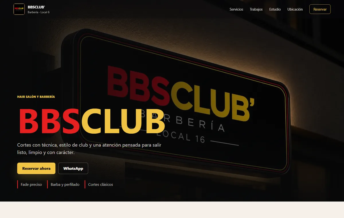 Captura de la p&aacute;gina web BBSCLUB Barber&iacute;a